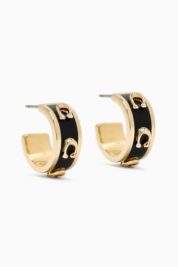 Pegged C Enamel Huggie Earrings