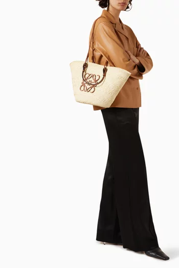 Anagram Basket Bag in Iraca Palm & Calfskin