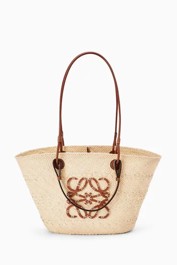 Anagram Basket Bag in Iraca Palm & Calfskin