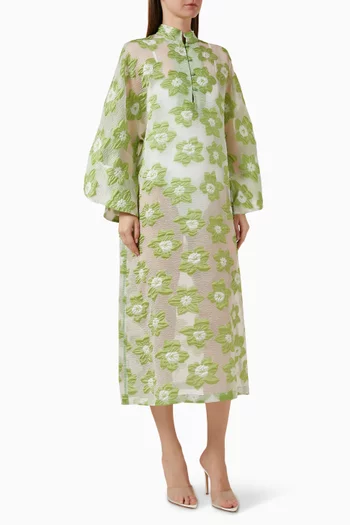Floral-embroidered Kaftan in Organza