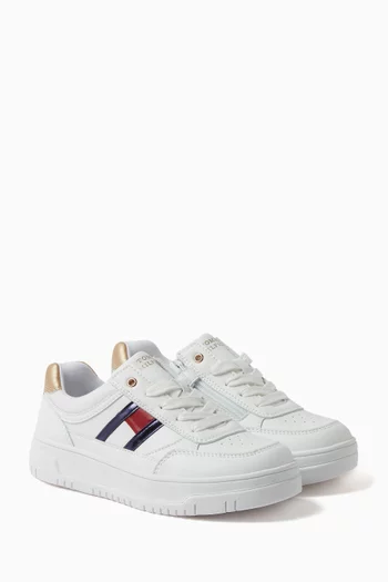 Flag Low Cut Lace-up Sneakers in Faux Leather