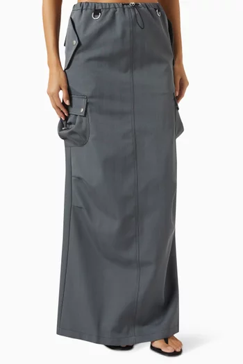 Tailored Cargo Maxi Skirt in Wool-blend Fleecy Fabric