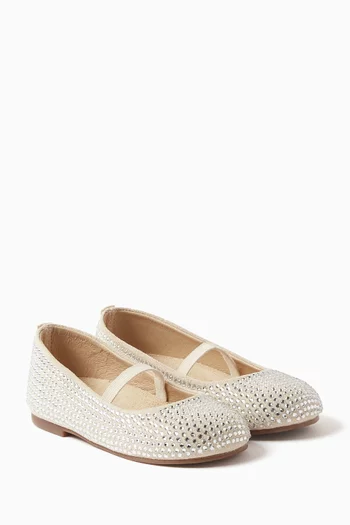 Crystal-embellished Ballerina Shoes in Suede Leather