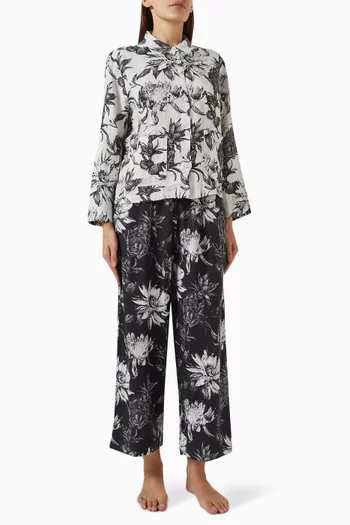 Night Bloom-print Pocket Pyjama Set in Linen