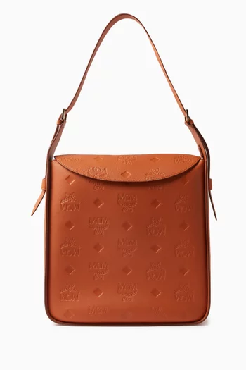 Large Aren Flap Hobo Bag in Monogram-embossed Leather