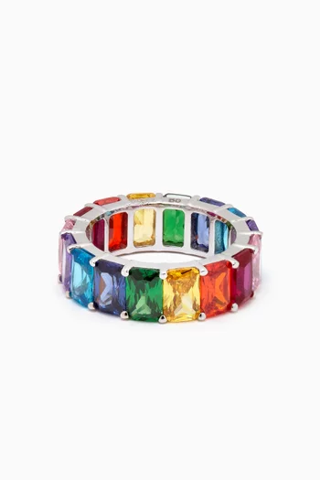 Emerald-cut Rainbow Eternity Band Ring in 18kt White Gold