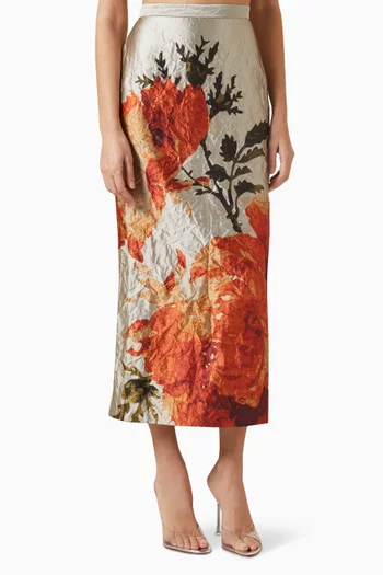 Midi Skirt in Textured-satin