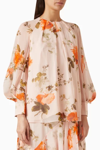 Gathered Neck Blouse in Silk Voile