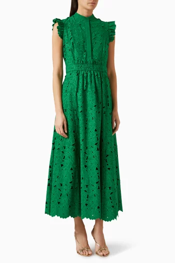 Cutwork Embroidery Flared Midi Dress in Cotton-blend