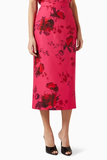 Floral-print Midi Skirt in Silk