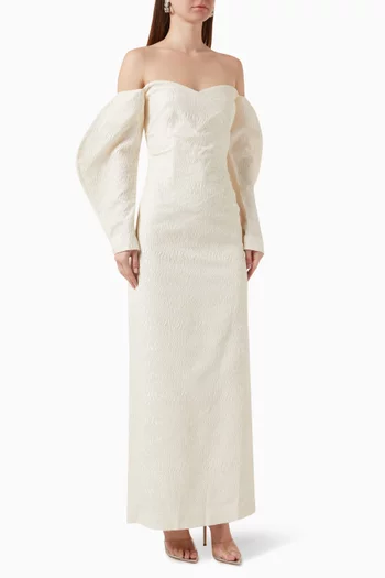 Helic Off-shoulder Dress in Brocade-silk