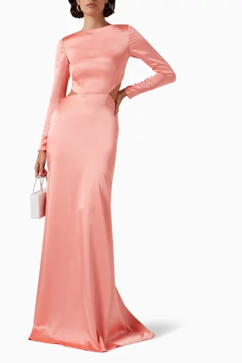 Lace-up Back Maxi Dress in Satin