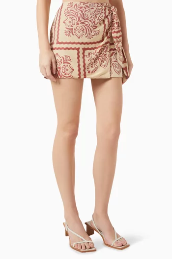 Palm Bliss Wrap Mini Skirt in Cotton-blend