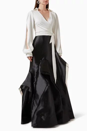 Wrap-around Open-sleeved Maxi Gown