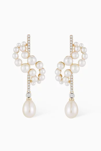 Pearl Curve Form Drop Earrings in 14kt Yellow Gold