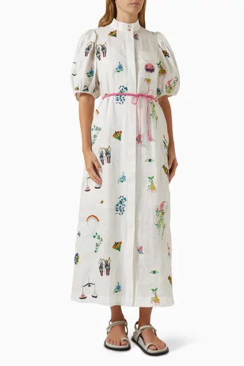 Atticus Embroidered Shirt Dress in Linen