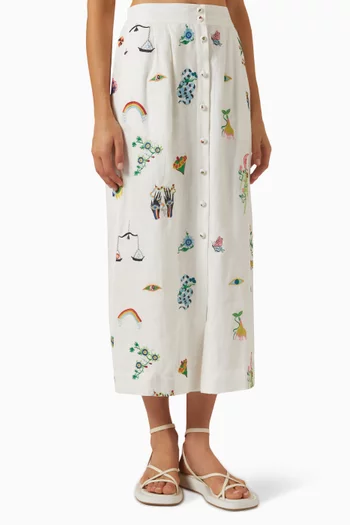 Atticus Embroidered Skirt in Linen