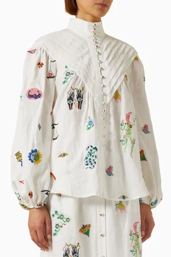 Atticus Embroidered Shirt in Linen