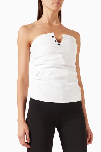 Strapless Ruched Button Top in Cotton