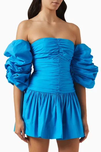 Josephine Ruched Frill Mini Dress in Cotton Poplin