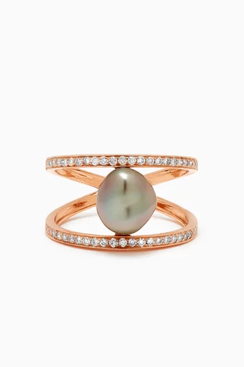 Amulette Pearl & Diamond Ring in 18kt Rose Gold