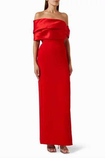 Alexis Off-shoulder Maxi Dress in Twill & Woven Crepe