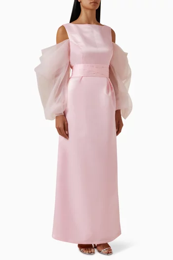 Oversized Sleeves Maxi Dress in Bridal Satin