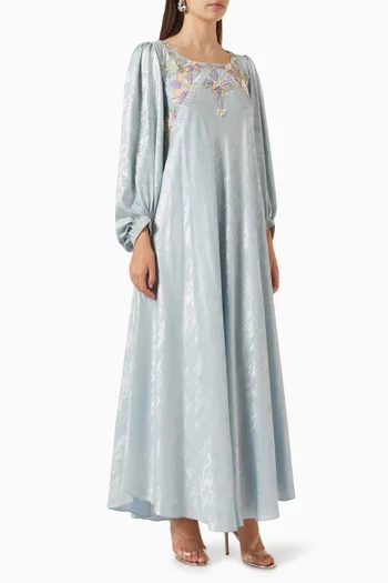 Embellished Maxi Dress in Metallic Crepe