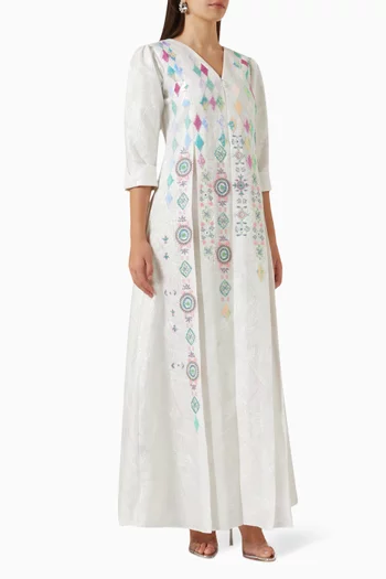 Embroidered Maxi Dress in Linen