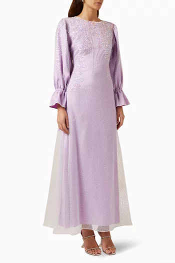 Embellished Kaftan Dress in Lace Toor