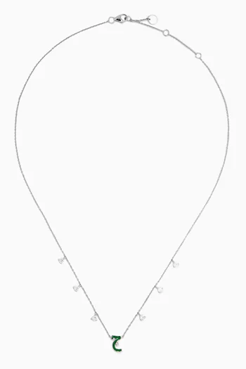 Diamond Droplets Arabic Initial Necklace in 18kt White Gold