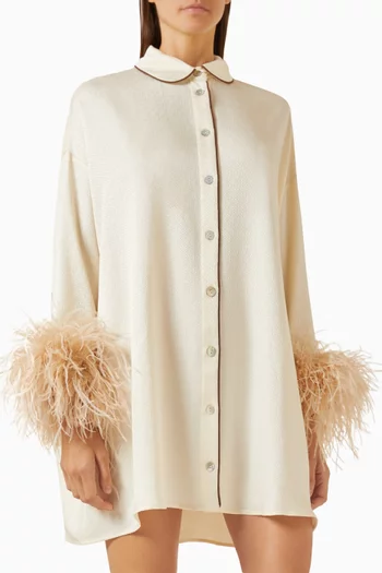 Detachable Feather Pastelle Oversized Shirt Dress
