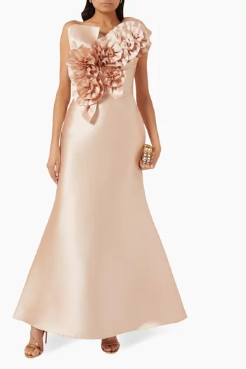 Floral Ruffle Dress in Mikado