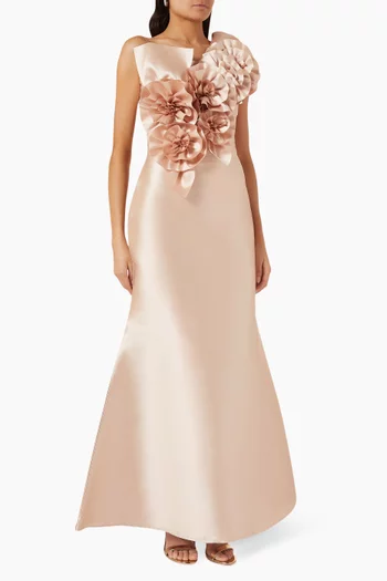 Floral Ruffle Dress in Mikado