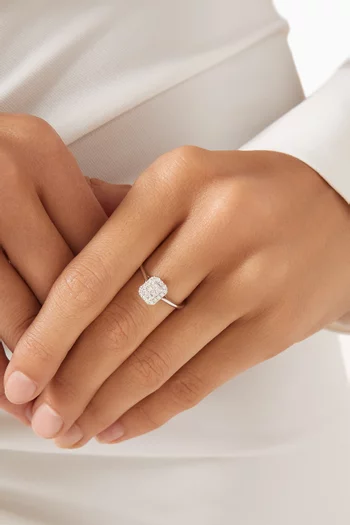 خاتم الوجن بتصميم مستطيل مرصع بالماس ذهب أبيض عيار 18