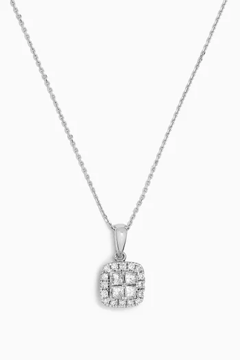 Illusion Cushion Diamond Pendant Necklace in 18kt White Gold