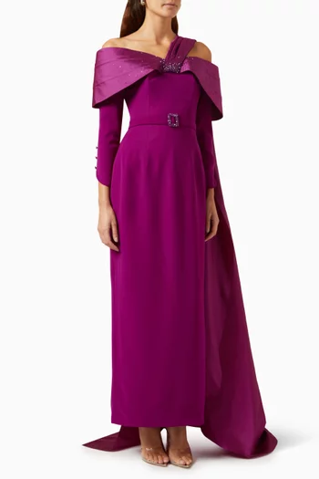 Luna Cape-shawl Embellished Maxi Dress in Silk-taffeta & Crepe