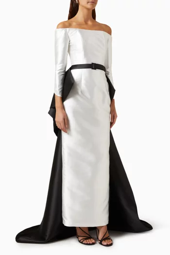 Tullia Off-shoulder Maxi Dress in Silk-taffeta & Mikado-crepe