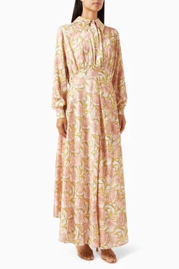 Floral-print Midi Dress in Satin