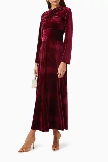 Ruched Drape Maxi Dress in Velvet