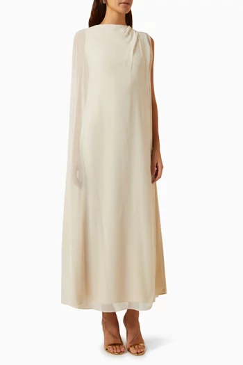 Asymmetrical Pleated Dress in Satin & Chiffon