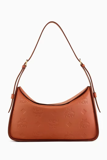 Aren Flap Hobo Bag in Embossed Monogram Leather