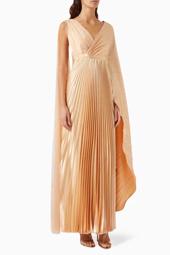 Cape Sleeve Pleated Dress in Satin Crepe