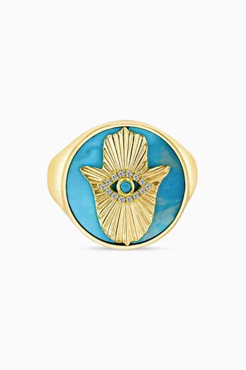 Talisman Hand of Fatima Signet Ring in 18kt Yellow Gold