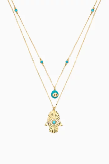 Talisman Hand of Fatima Layered Necklace in 18kt Yellow Gold