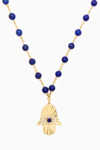 Talisman Hand of Fatima Lapis Lazuli & Diamond Necklace in 18kt Gold