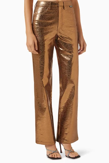High-waist Pants in Textured-fabric