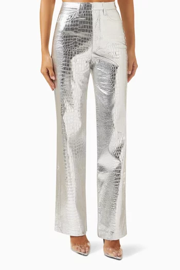 Textured Pants in Croc-embossed Fabric