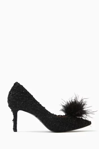 Marabou Feather Pumps in Tweed-boucle