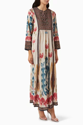 Printed Panelled Kaftan Dress in Cotton